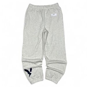 American Eagle Outfitters Light Gray Boyfriend Joggers with Navy Eagle Logo- M